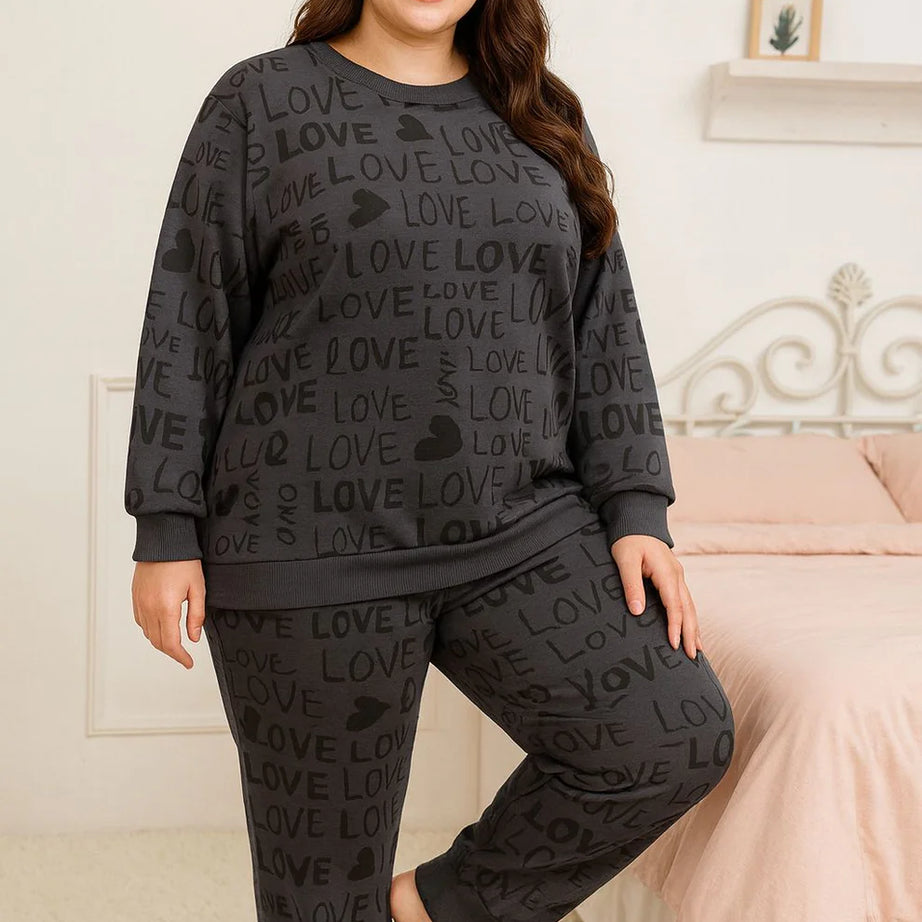 Winter Gray Love Co-Ord Set Night Suit
