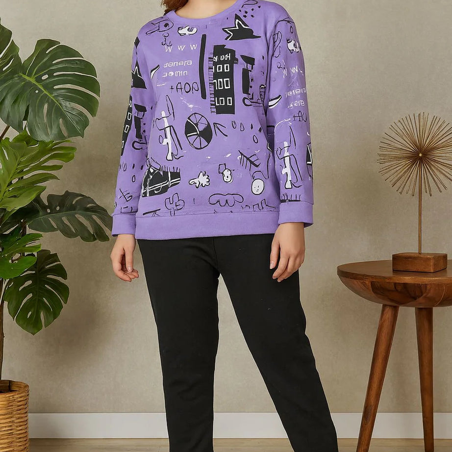 Winter Purple Multi Planets Co-Ord Set Night Suit