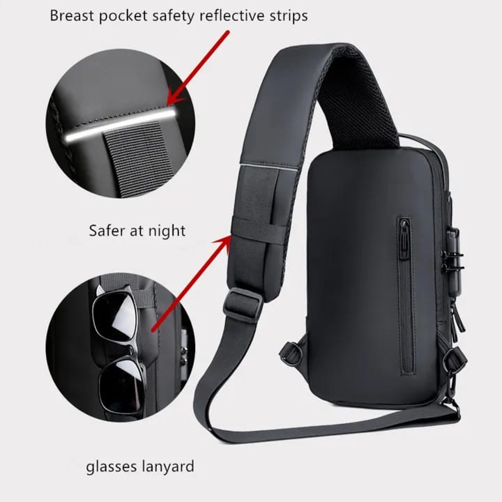 Anti-Theft Waterproof Crossbody Bag with USB Port With Num Lock