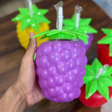 Buy 1 get 2 Free Offer Colourful Fruit Shape Juice Glass with White Straw