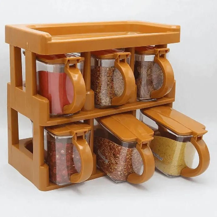 Master Chef 6 Jar Masala Rack Cooking Kitchen Seasoning Box Masala Box Set Spice Jar