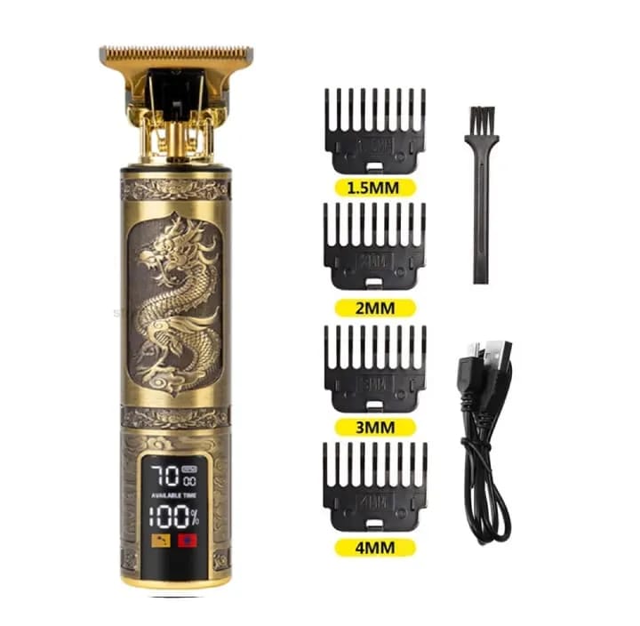 Smart digital display SHAVER and HAIR CLIPPER kit with engraving pattern and stainless steel
