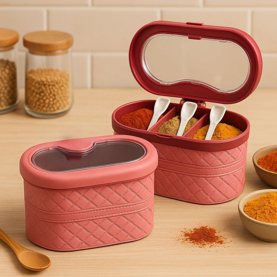 New ClothShape 3 Portion Spice Jar with Spoons Mix/Random colour