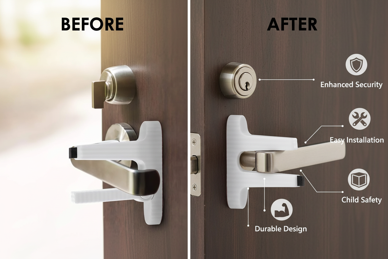 Door Handle Safety Lock – Child Proof Lever Lock | No Drill Door Lock