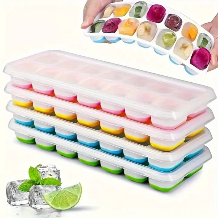 Pack of 3 Sale Offer 14 Grid Soft Silicone Easy Push Ice Trays with Lid