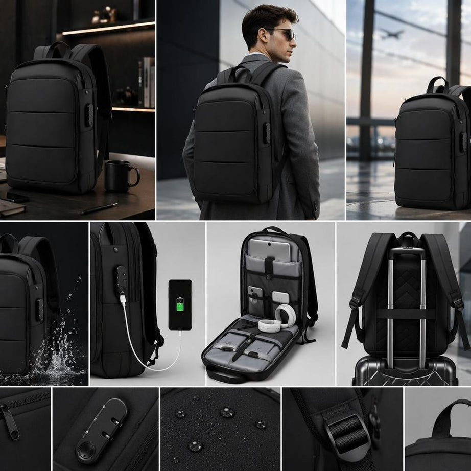 Two Lines Zip Lock Bag Pack with USB Port and Anti-Theft