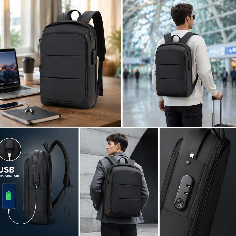 Two Lines Zip Lock Bag Pack with USB Port and Anti-Theft