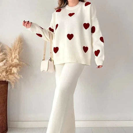 Heart Printed Warm Winter Fleece Co-Ord Set