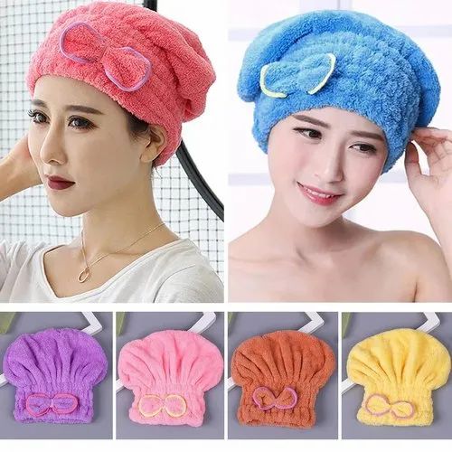 Microfiber Comfortable Quick Highly Absorbent Curly Long Thick Hair Turban Drying Bath Spa Bowknot Wrap Towel Cap Hat For Children and Adult Use