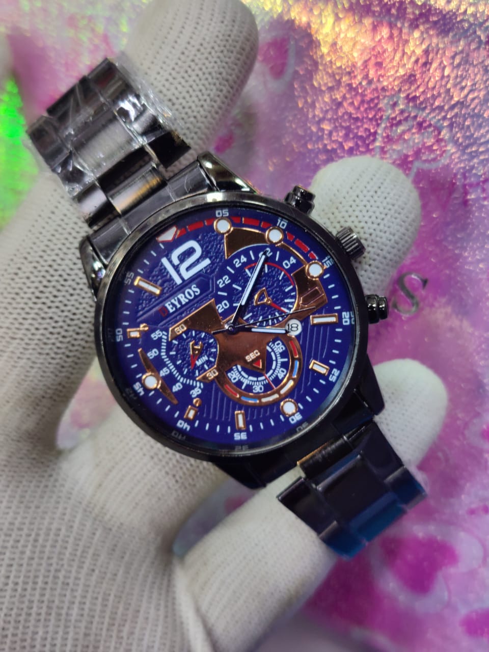 Deyros Stainless Steel Calendar Luminous Clock Dial Analog Luxury Quartz Wristwatch For Men