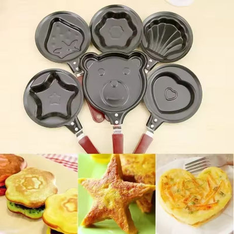 (Pack of 2) Steel Mini Assorted Varieties Non Stick Egg Omelette Various Cartoon Shaped Poele Egg Frying Pan Pot with Box For Kitchen and Outdoor