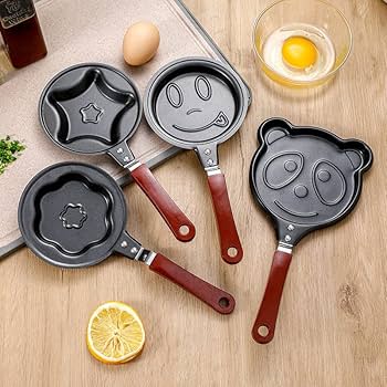 (Pack of 2) Steel Mini Assorted Varieties Non Stick Egg Omelette Various Cartoon Shaped Poele Egg Frying Pan Pot with Box For Kitchen and Outdoor