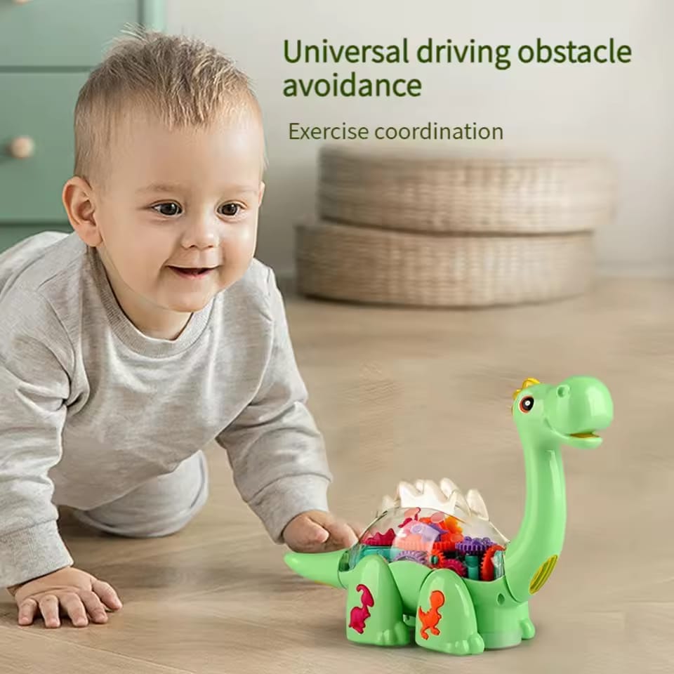Funny Electric Transparent Gear Dinosaur with Universal Walking Lights Music Educational Toy For Kids with Box
