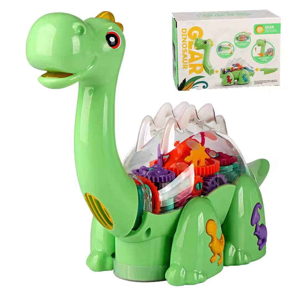 Funny Electric Transparent Gear Dinosaur with Universal Walking Lights Music Educational Toy For Kids with Box