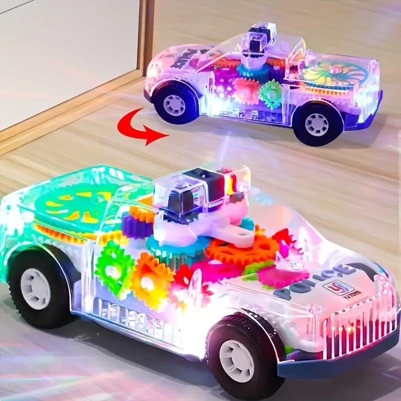 Desert Pickup Truck Transparent Gear Police Car Toy With Lights and Music For Kids