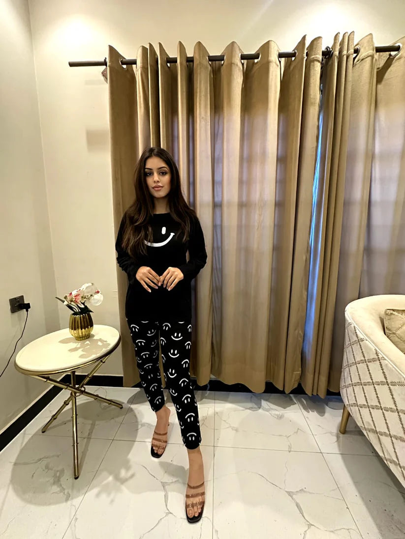 Black Smiley Face Style Night Dress