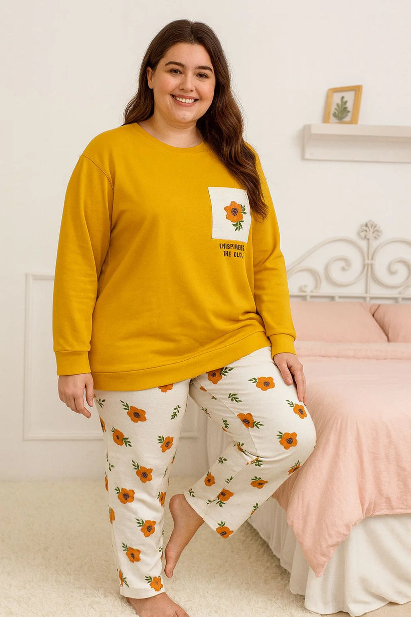 Winter Yellow Flower Co-Ord Set Night Suit