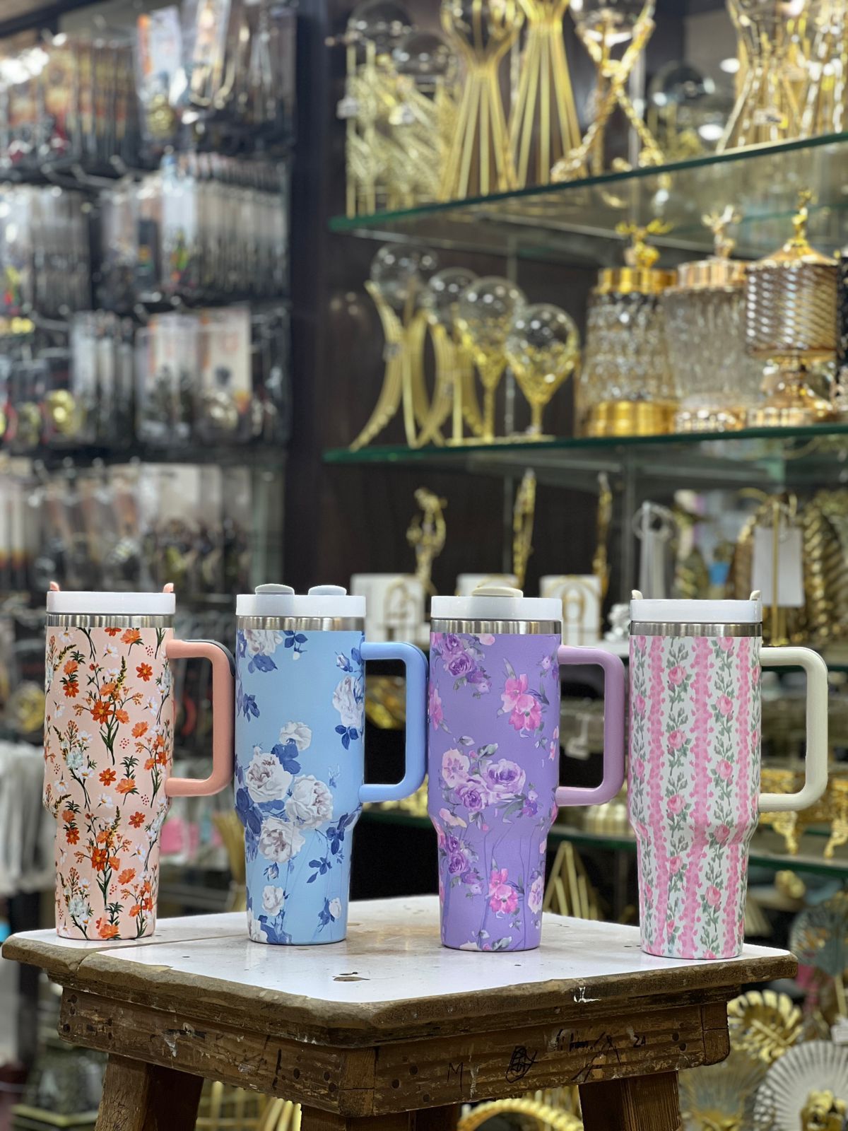 Cute Floral Tumbler with Straw