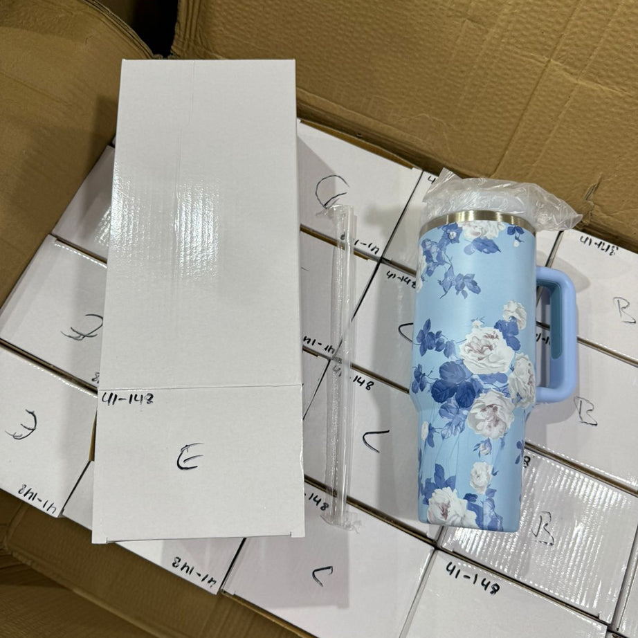 Cute Floral Tumbler with Straw