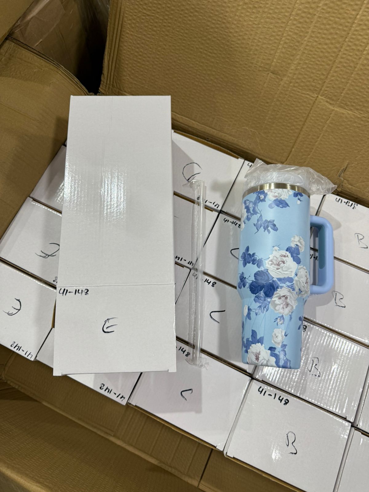 Cute Floral Tumbler with Straw