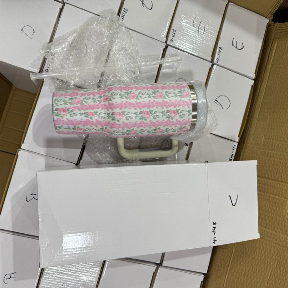 Cute Floral Tumbler with Straw