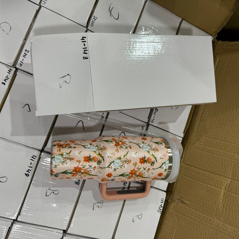 Cute Floral Tumbler with Straw