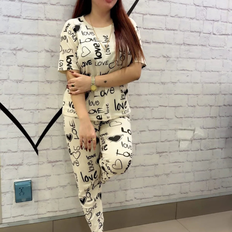 White Love Printed Shirt and Trouser