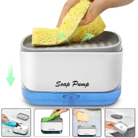 2-in-1 Soap Pump Dispenser with Sponge Holder – Liquid Soap Dispenser for Kitchen & Bathroom