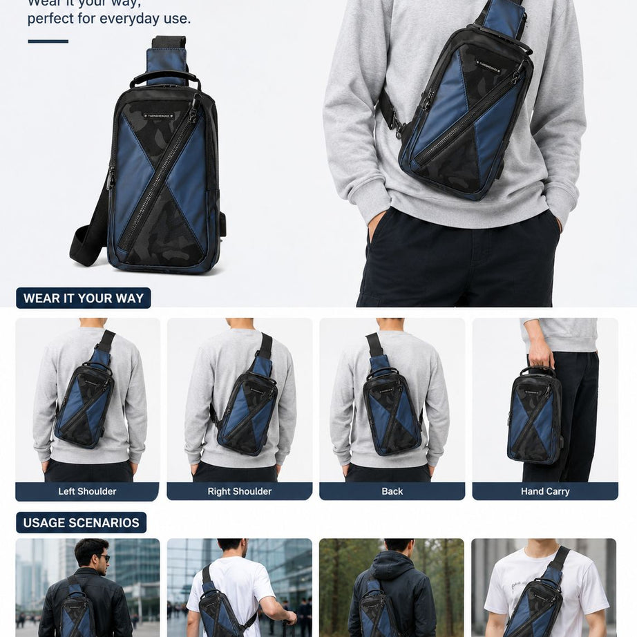 Camondo Blue Travel Crossbody Anti-Theft Sling Bag