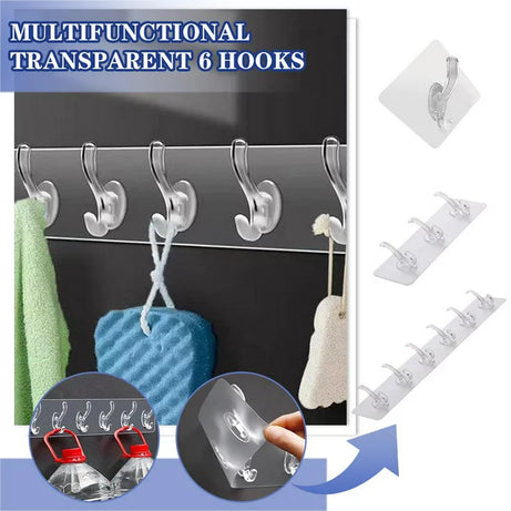 Transparent 6 Double Hooks Hanger with Strong Grip For Hanging Clothes and Bath Accessories