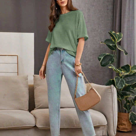 Premium Oversized Waffle Knitted Tee – Olive