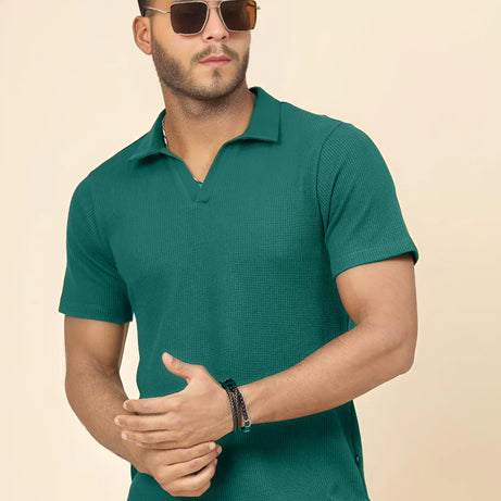 Premium Waffle Knitted Polo – OLIVE GREEN