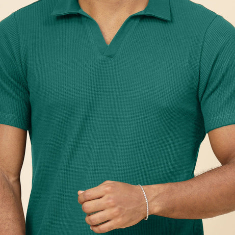 Premium Waffle Knitted Polo – OLIVE GREEN