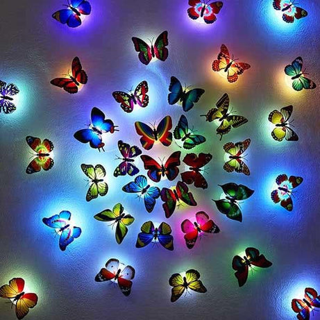 Pack Of 10 Imported Butterfly Stickers With LED As Beautiful Butterfly Night Lamp & Decorative. Rs 999