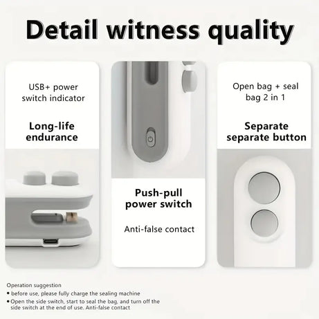 Rechargeable 2 in 1 Portable Mini Food Bag Heat Sealer And Cutter For Home and Outdoor Use