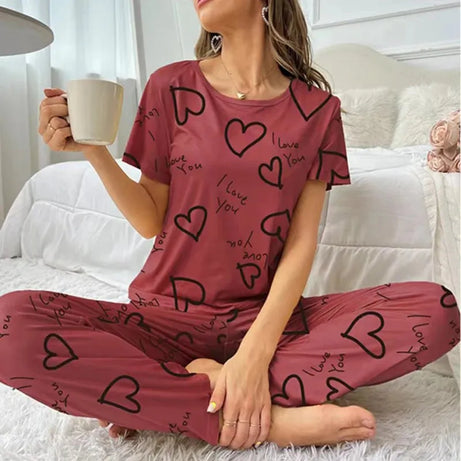 Red Heart and Love Printed Women’s Nightwear