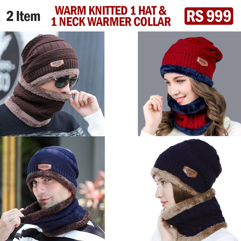 2 Items Song Ting Warm Knitted 1 Hat and 1 Neck Warmer Collar