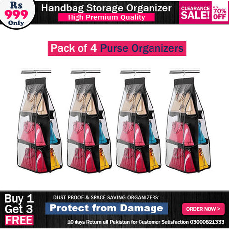 Buy 1 Get 3 Free Handbag Storage Hanging Purse Organizer with 6 Large Easy Access Pockets