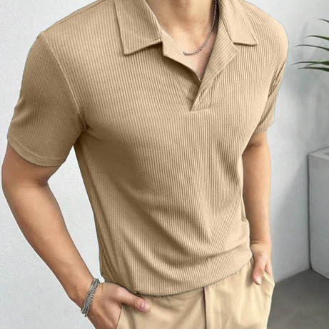 Waffle Knitted Polo – BEIGE