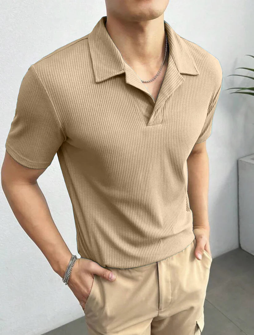 Waffle Knitted Polo – BEIGE