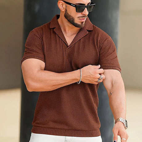 Waffle Knitted Polo – BROWN