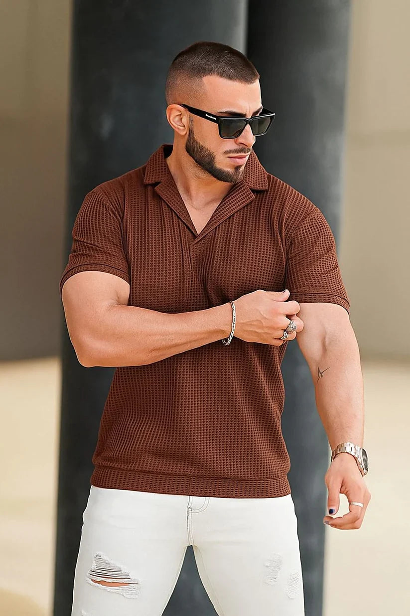 Waffle Knitted Polo – BROWN