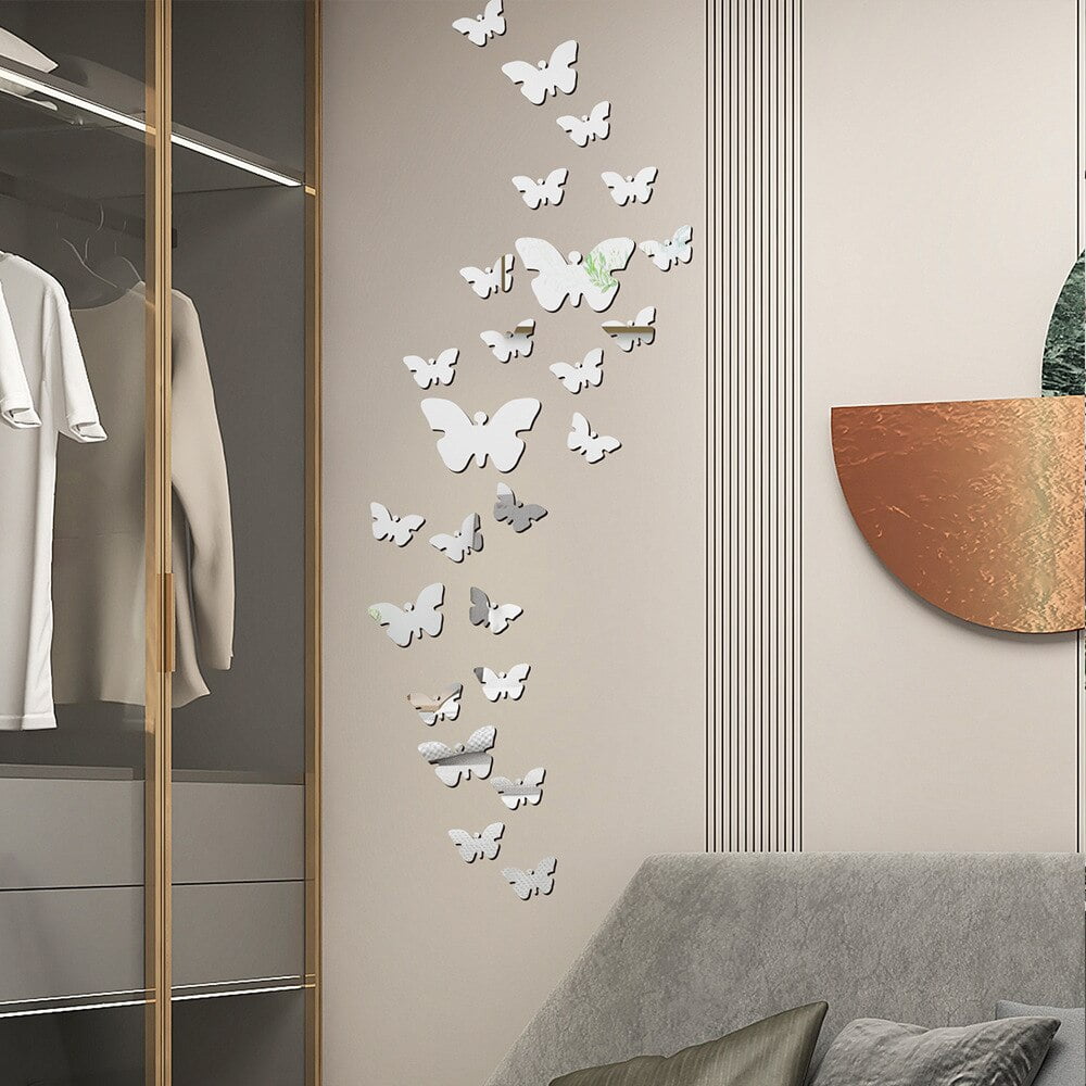 3D Acrylic Mirror Butterflies Self Adhesive Wall Art Decals Stickers Set For Home Decoration