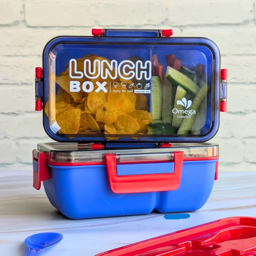 Plastic Kendy 2 Portion Tiffin and Lunch Box with Spoon and Fork with Box for Kids