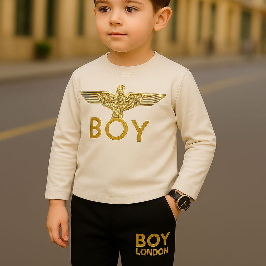 Boy Printed White Track Suit for Kids