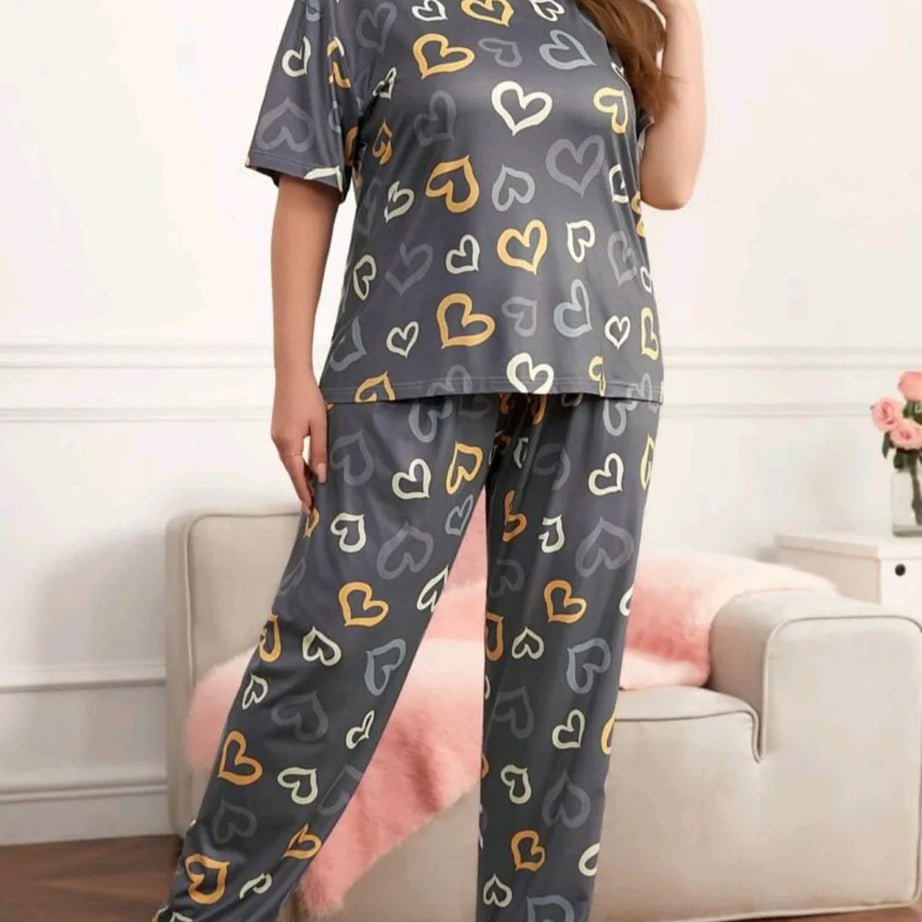 Multi Color Hearts on Gray Nightwear