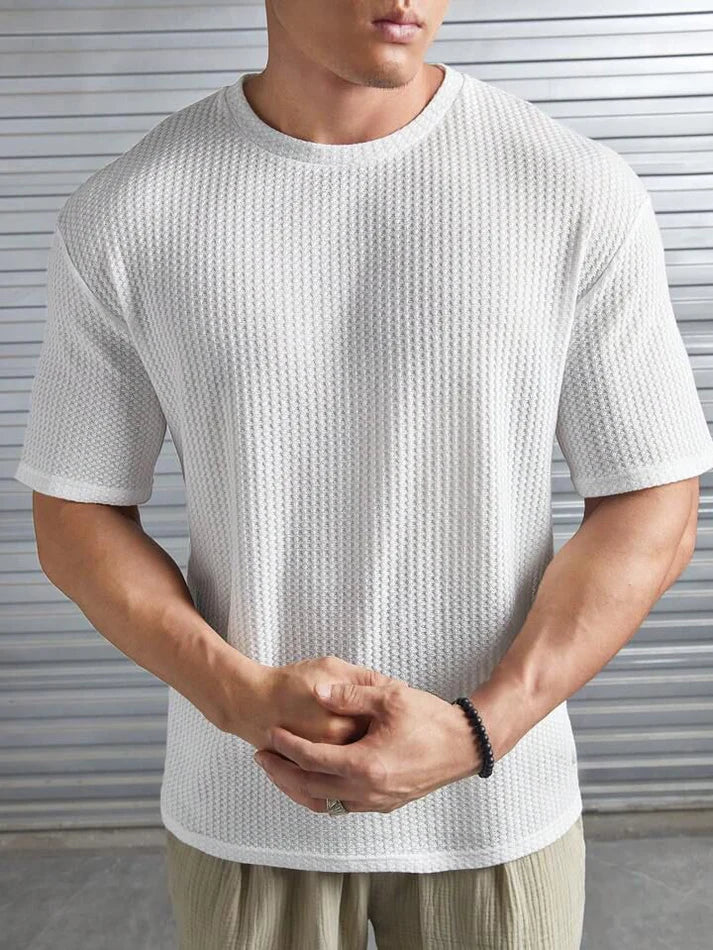 Oversized Waffle Knit Tee for Men – WHITE