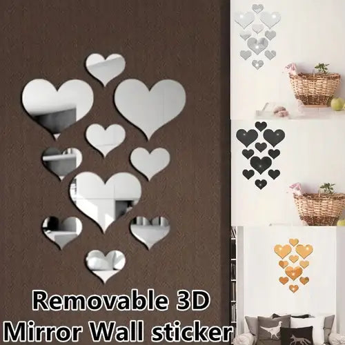3D Stereoscopic Love Acrylic Mirror Heart Wall Stickers Decals Set for Home Decoration