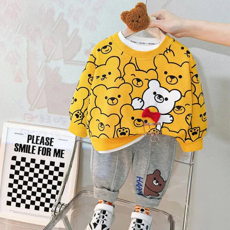 Yellow Baby Panda Printed Sweatshirt and Trouser for Kids