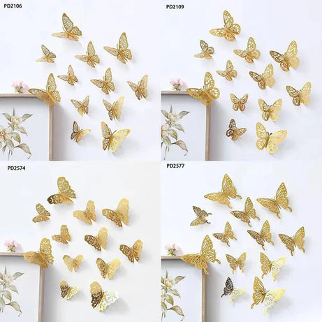Golden Butterfly Stickers 12Pcs